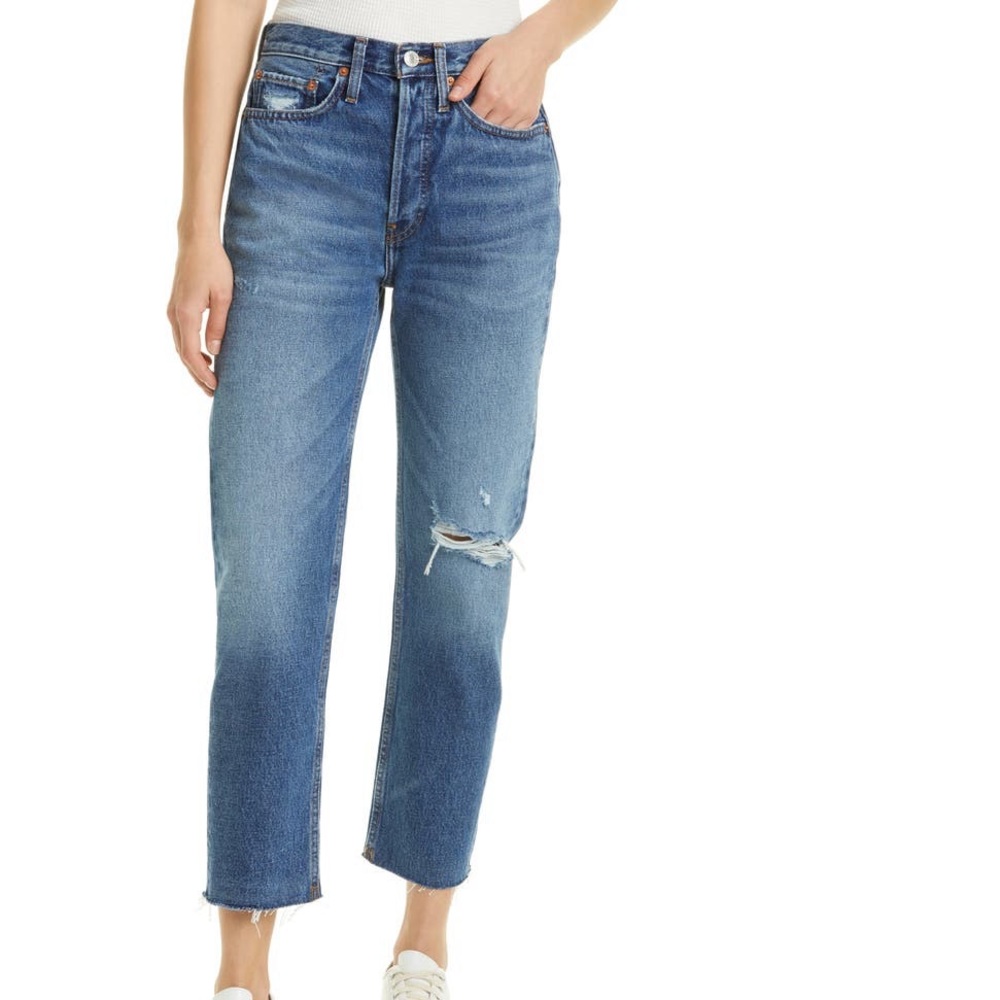 Re/Done High Rise Distressed Denim Jeans